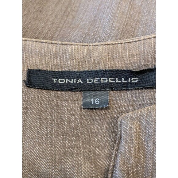 Womens Full Zip Blazer Jacket Size 16 Brown Collarless Canada Tonia Debellis - Picture 6 of 7